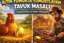 altın yumurta yumurtlayan tavuk masalı açgözlülük ve sabır temalı çocuk hikayesi görseli
